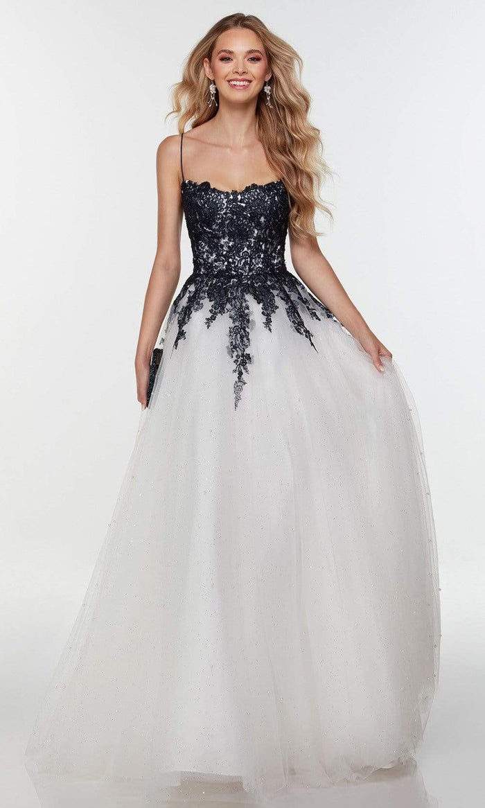 Alyce Paris - 61220 Lace Ornate A-Line Gown Special Occasion Dress 000 / Diamond White/Midnight