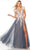 Alyce Paris 61306 - Floral Appliqued A-Line Prom Gown Special Occasion Dress 000 / Storm Cloud-Pink