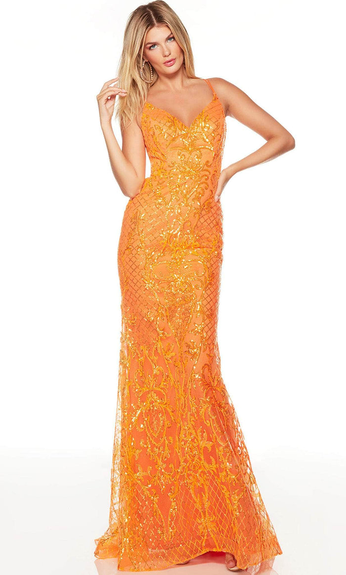 Alyce Paris 61330 - Strappy Back Sequin Prom Gown Special Occasion Dress 000 / Bright Orange