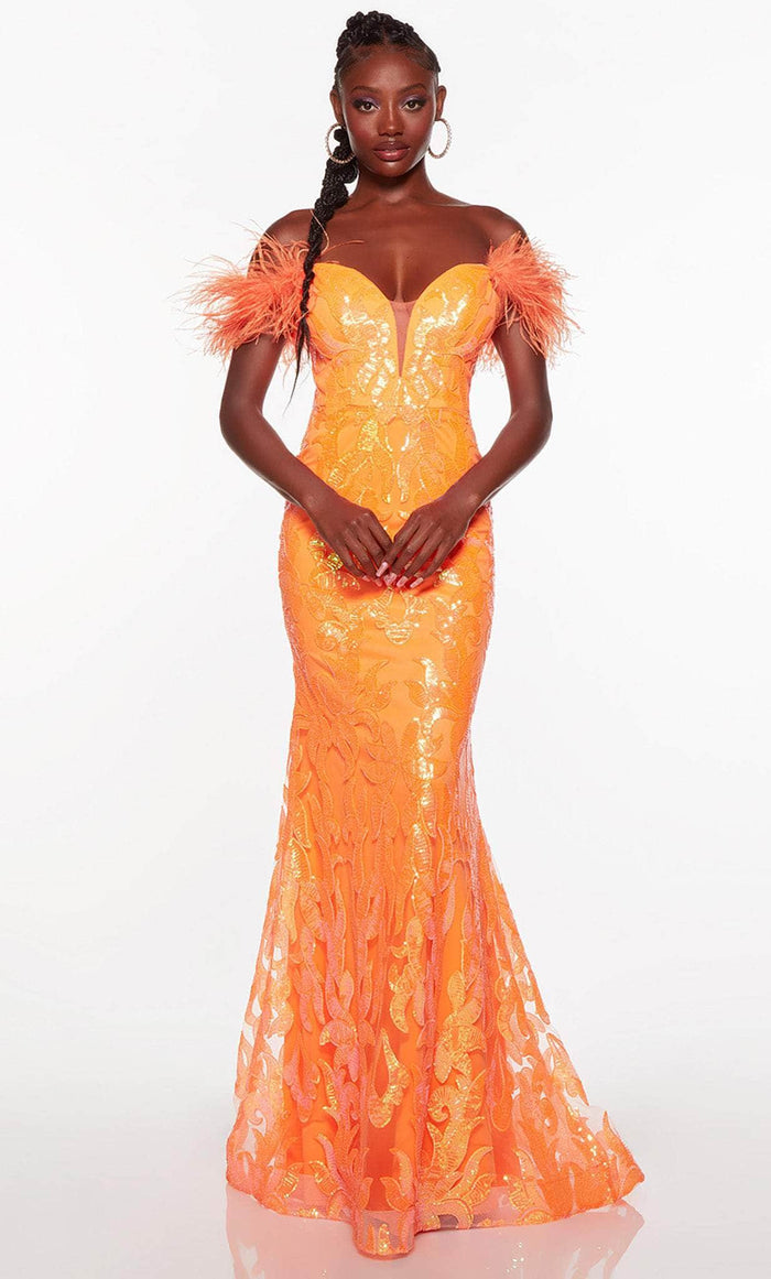 Alyce Paris 61331 - Plunging Sweetheart Sequin Prom Gown Special Occasion Dress 000 / Bright Orange