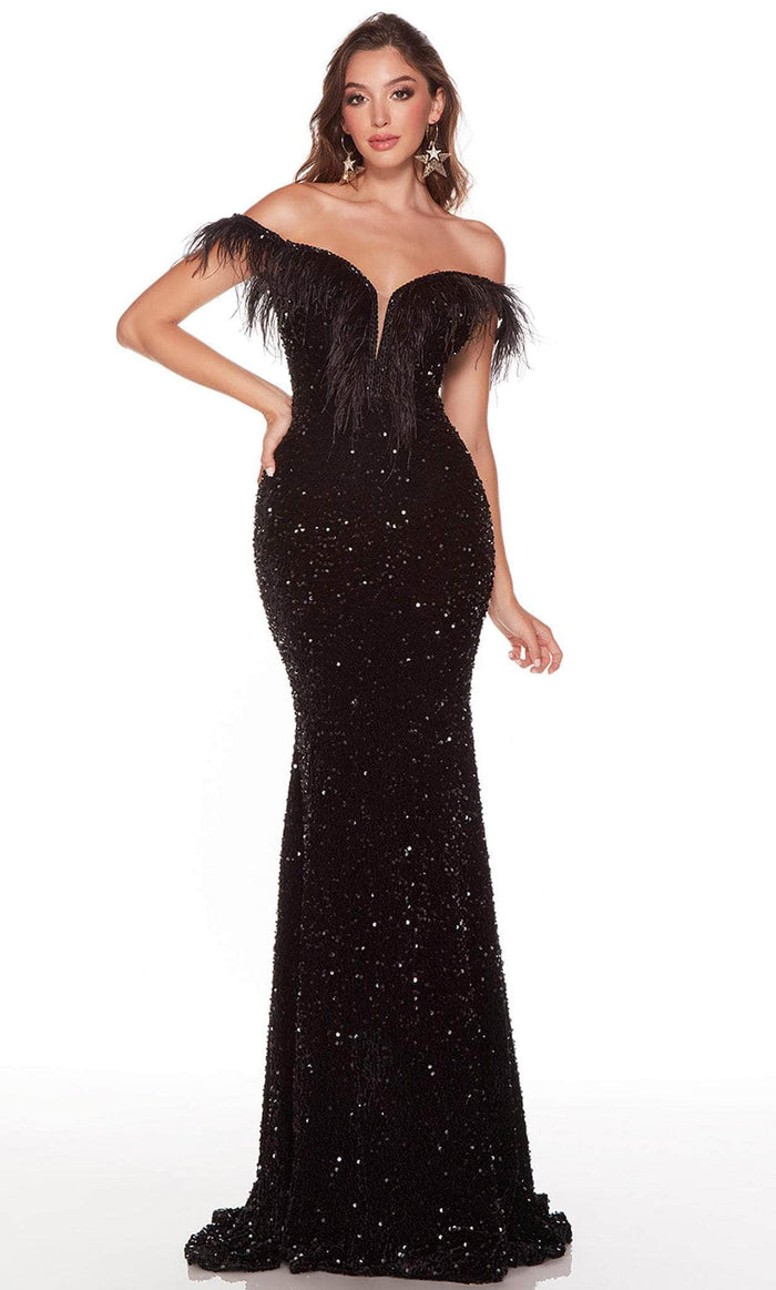 Alyce Paris 61373 - Feathered Sweetheart Sequin Prom Gown Special Occasion Dress 000 / Black