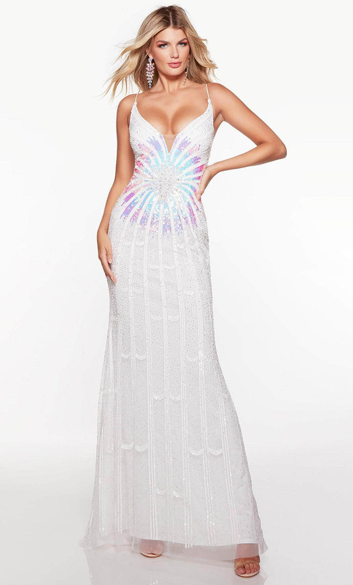 Alyce Paris 61401 - Plunging V-Neck Sleeveless Evening Dress Special Occasion Dress 000 / Diamond White