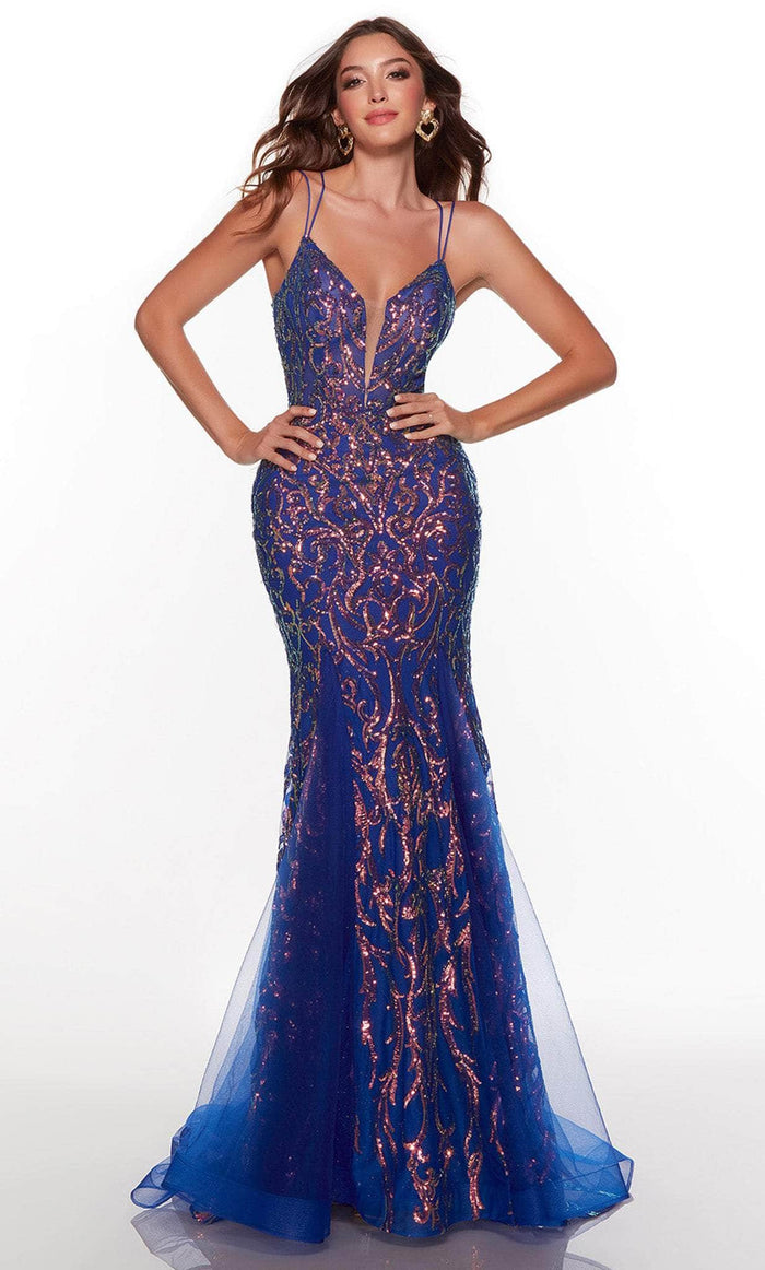 Alyce Paris 61422 - Paisley Sequin Trumpet Evening Gown Special Occasion Dress 0 / Royal