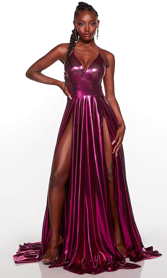 Alyce Paris 61429 - Deep V-Neck Metallic Prom Gown Prom Dresses 0 / Raspberry