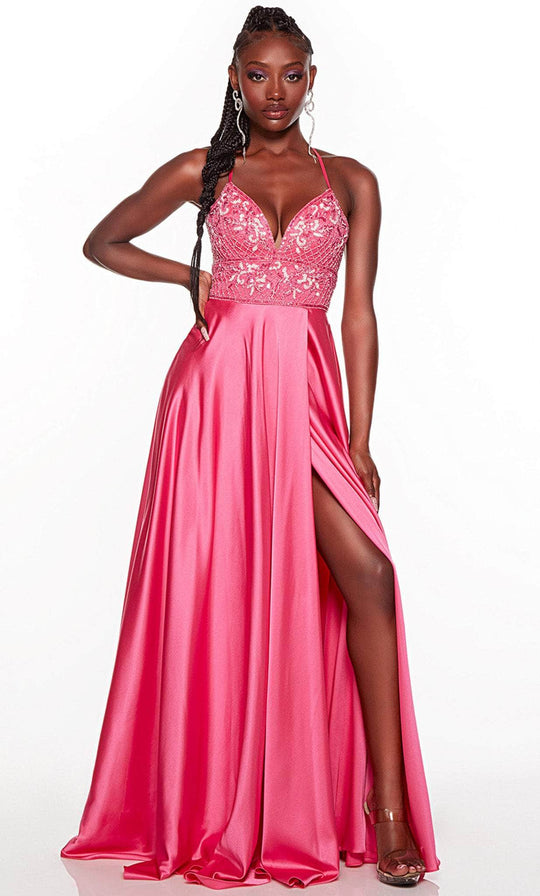 Alyce Paris 61461 - Sleeveless Wrap A-Line Prom Gown Special Occasion Dress 0 / Hot Pink