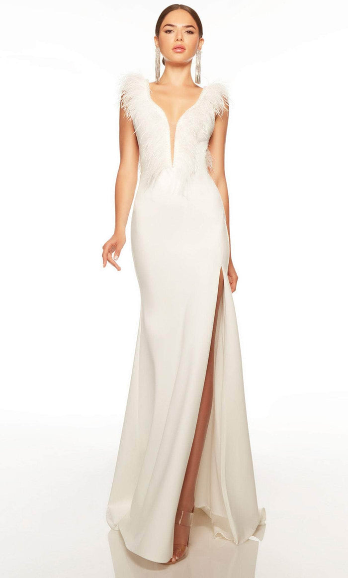 Alyce Paris 7087 - Plunging Neck Dress Special Occasion Dress 000 / Diamond White