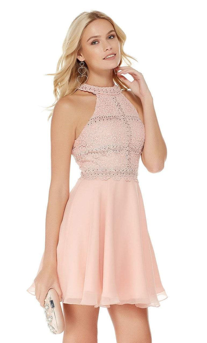 Alyce Paris - Braided Lace Halter A-Line Cocktail Dress 2660 - 2 pc  French Pink In Size 00 and Blue Radiance in size 4 Available CCSALE 00 / French Pink