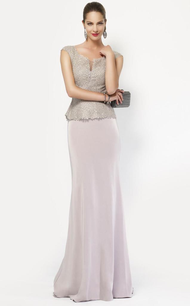Alyce Paris Cap Sleeve Jeweled Lace Crepe Gown 27105 CCSALE 2 / Silver