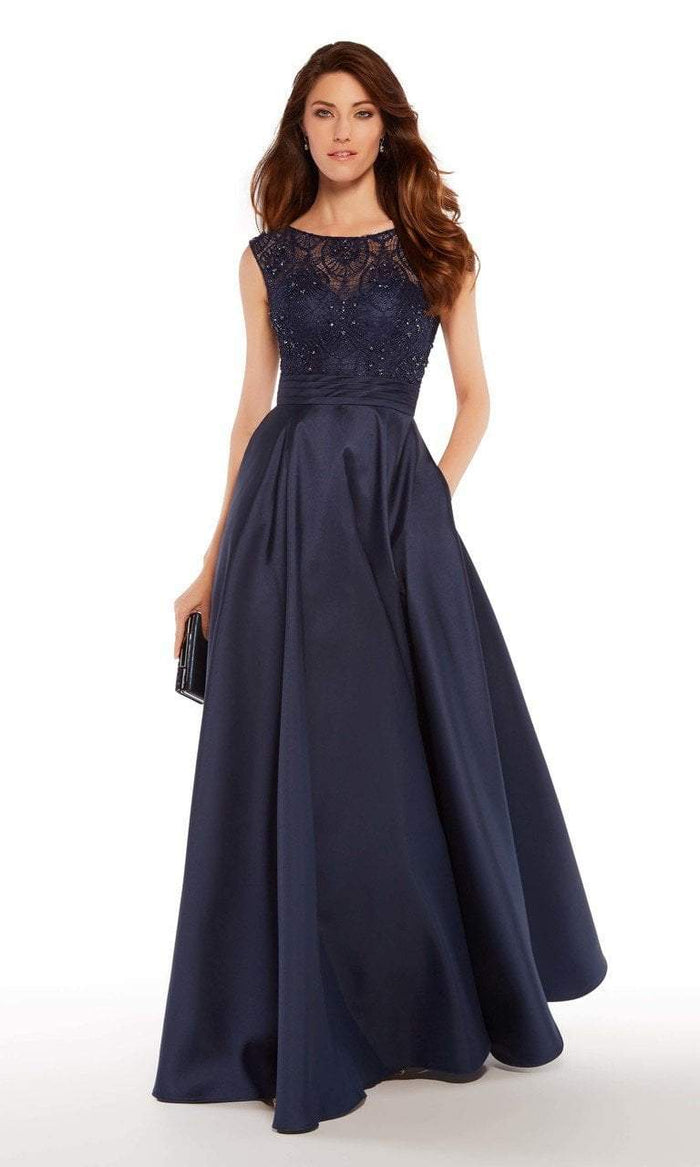 Alyce Paris Cap Sleeve Lace Bateau Mikado Evening Gown 27243  - 1 pc Midnight in Size 6 Available CCSALE 14 / Midnight