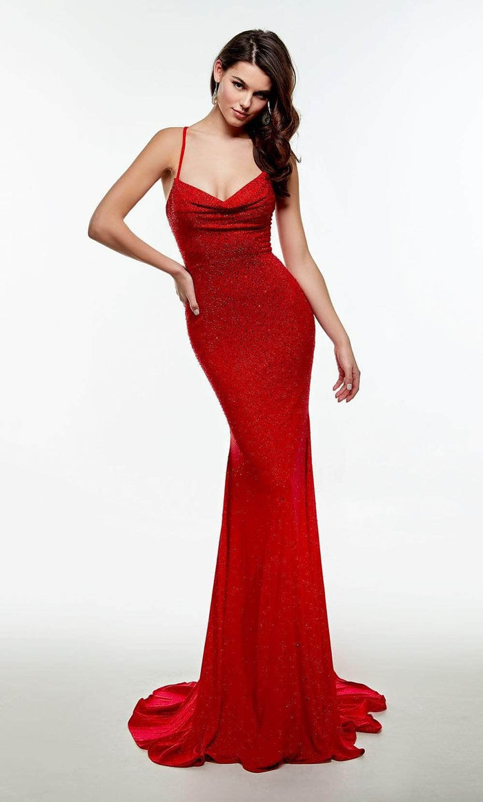 Alyce Paris - Cowl Beaded Evening Gown 61045 - 1 pc Red In Size 14 Available CCSALE 14 / Red
