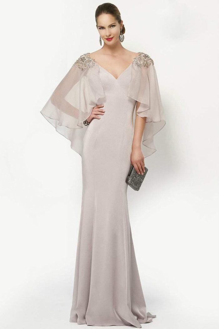 Alyce Paris - Embellished V-Neck Mother of the Bride Gown with Sheer Capelet 27170 CCSALE 18 / Silver
