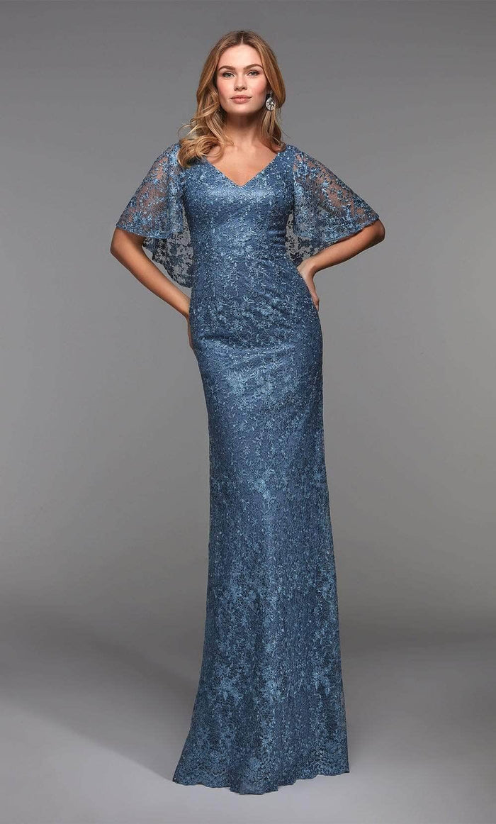Alyce Paris - Flutter Sleeve Evening Dress 27506 - 1 pc Dark French Blue In Size 4 Available CCSALE 4 / Dark French Blue