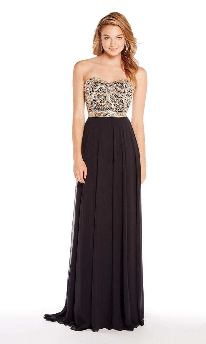 Alyce Paris - Metallic Beaded Bodice Strapless Chiffon Gown 60191 - 1 pc Black In Size 4 Available CCSALE 4 / Black