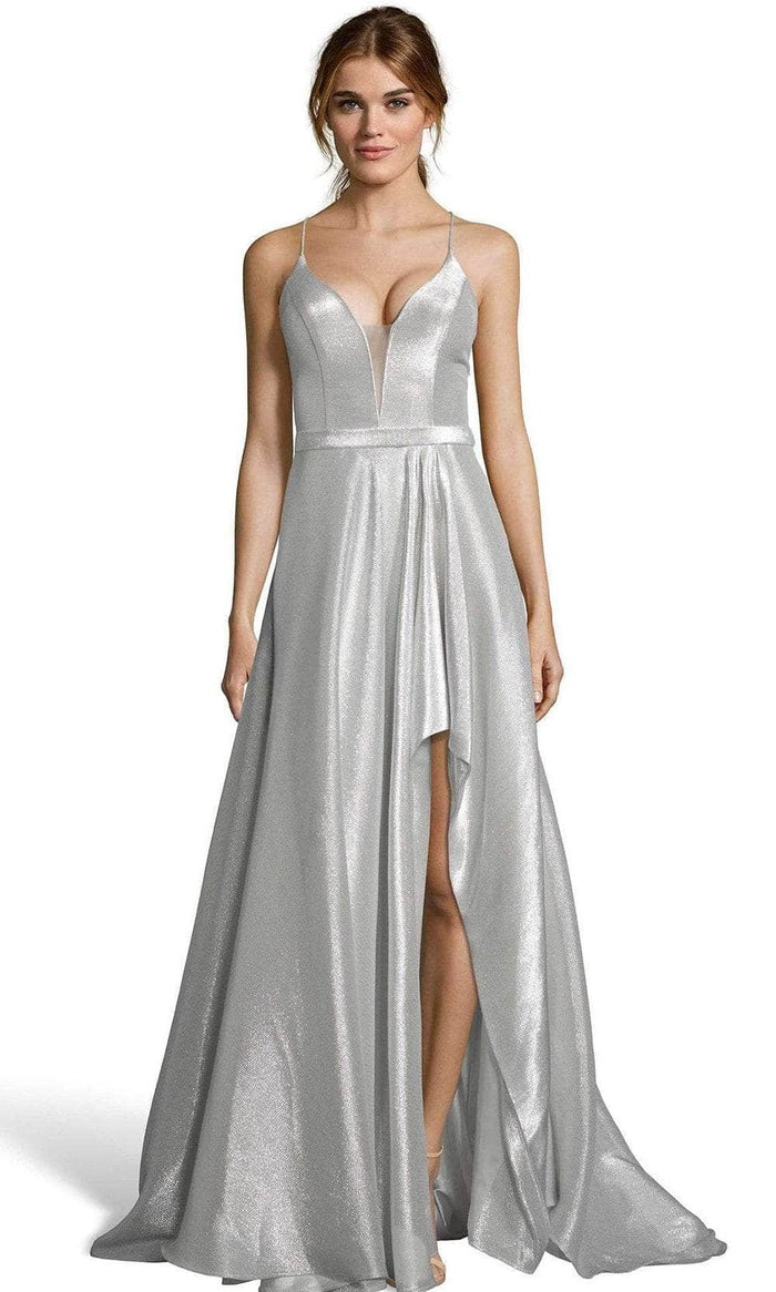 Alyce Paris - Metallic Lame High-Low Gown 60712 - 1 pc Silver In Size 2 Available CCSALE 2 / Silver