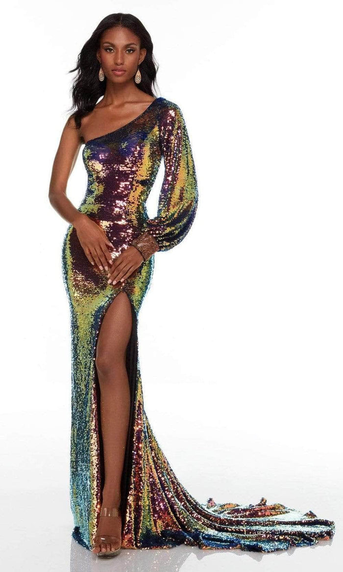 Alyce Paris - Sequin Bishop Sleeve Long Gown 61207 - 1 pc Dragon Scale In Size 2 Available CCSALE 2 / Dragon Scale