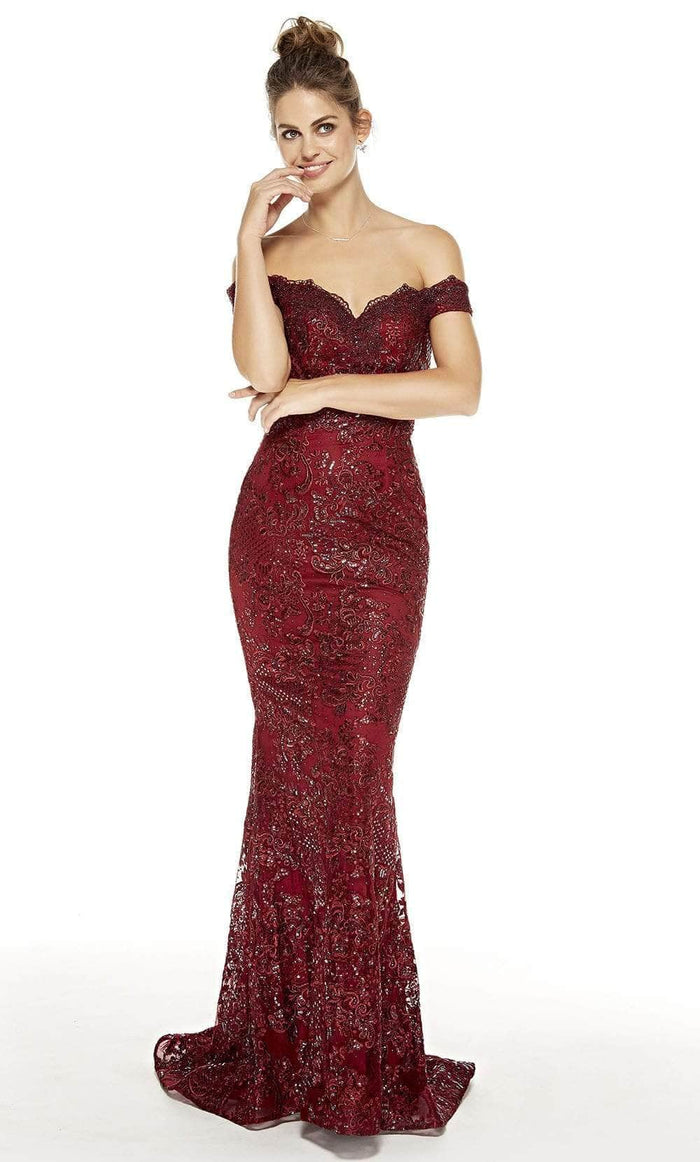 Alyce Paris - Sequin Embroidered Trumpet Dress 60651 - 1 pc Burgundy In Size 4 Available CCSALE 4 / Burgundy