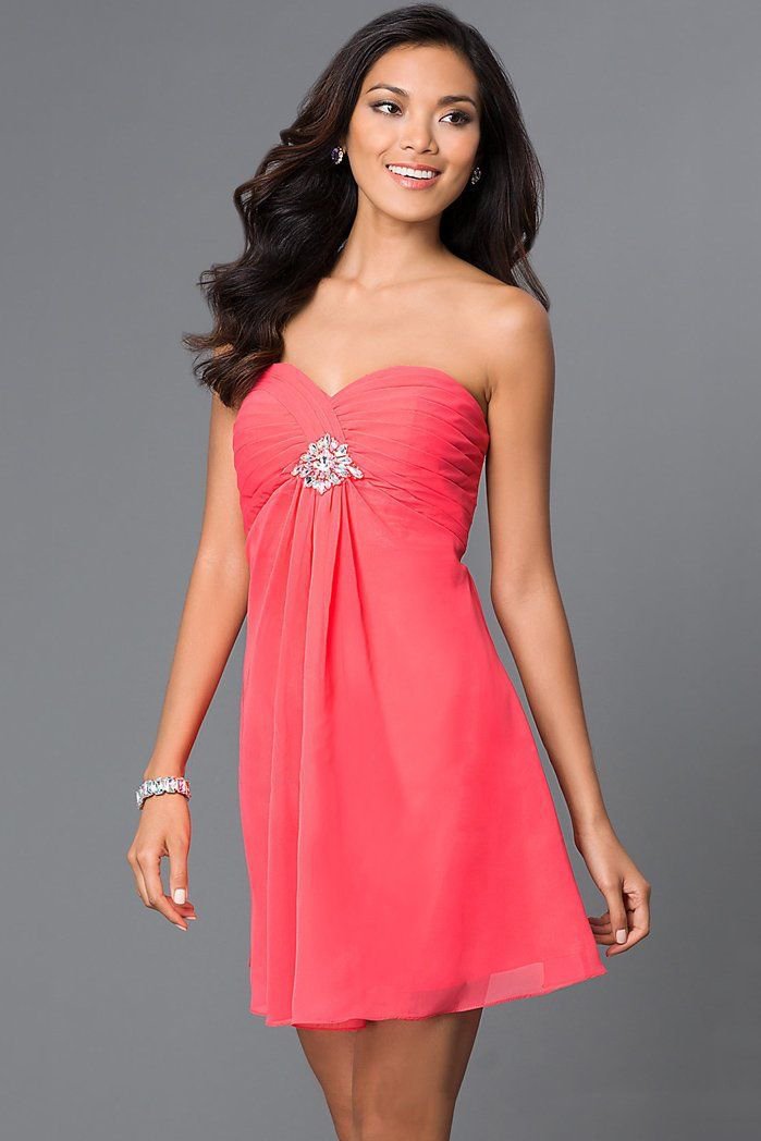 Alyce Paris - Strapless Pleated Empire Cocktail Dress 3676 - 1 pc Watermelon in Size 10 Available CCSALE 10 / Watermelon