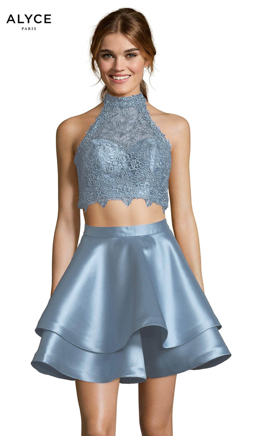 Alyce Paris Two Piece Halter Lace Mikado Cocktail Dress 3735