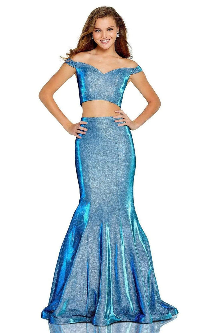 Amarra - 20412 Two Piece Glittered Mermaid Dress Evening Dresses 0 / Electric Teal