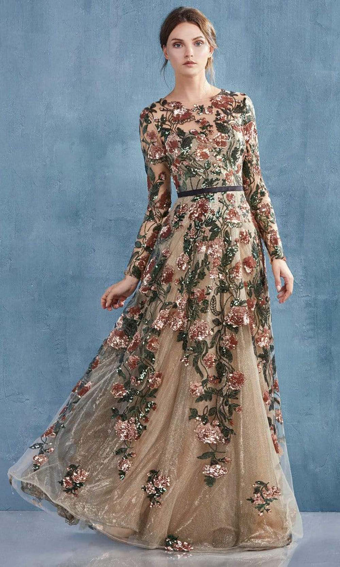 Andrea and Leo - A0926 Floral Sequined A-Line Gown Mother of the Bride Dresses 2 / Copper
