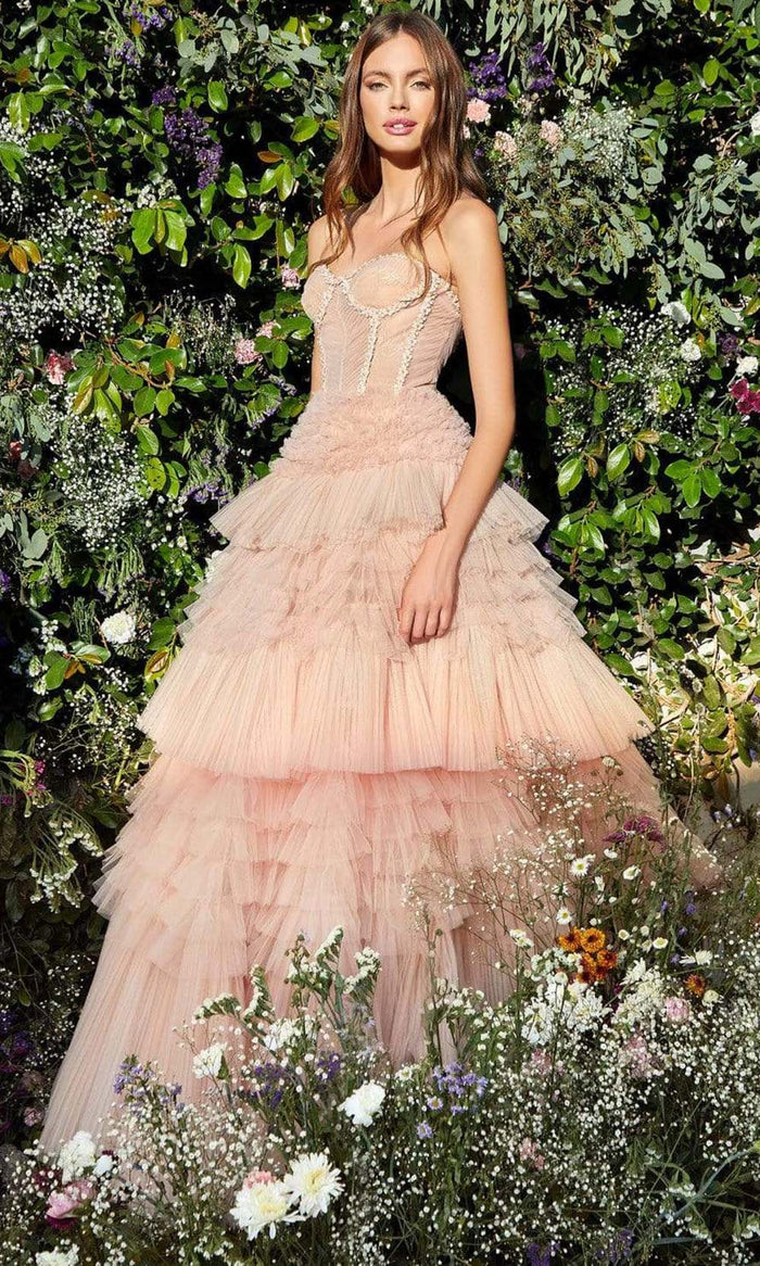 Andrea and Leo - A1017 Strapless Pleat And Tiered Ballgown Evening Dresses 2 / Blush