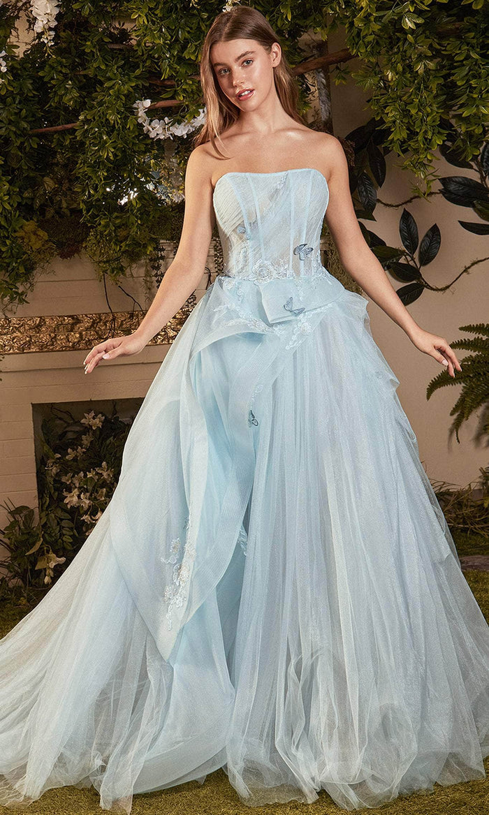 Andrea and Leo A1021 - Draping Peplum Tulle Prom Dress Prom Dresses 2 / Blue