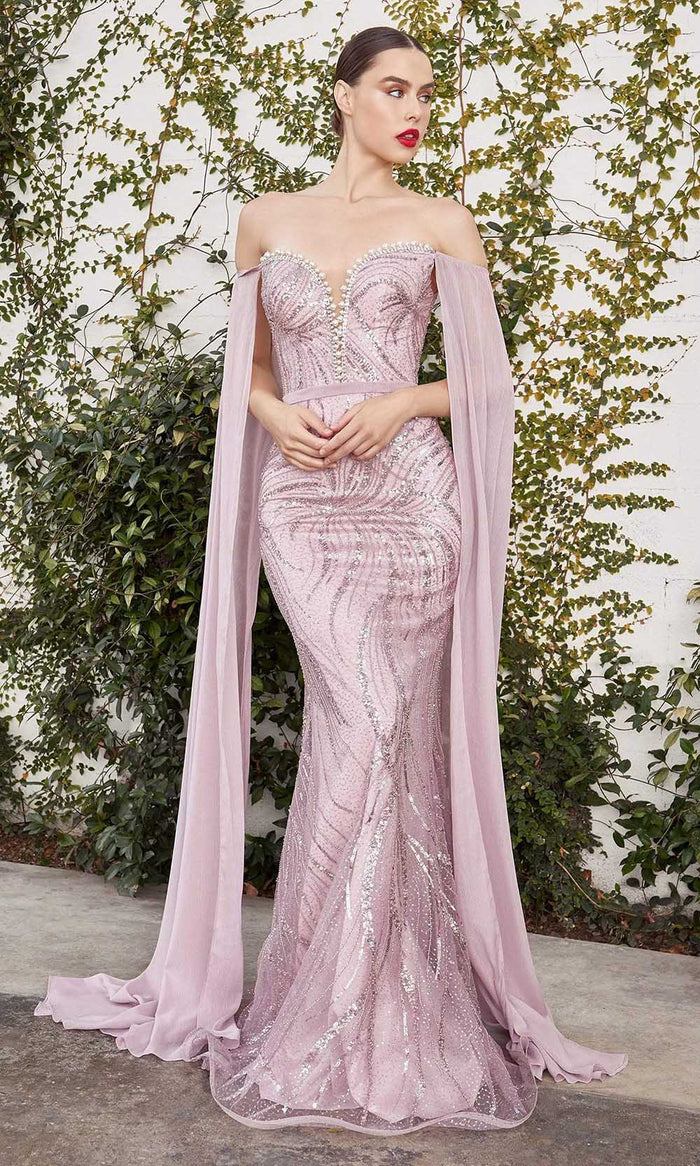 Andrea and Leo - A1075 Cape Sleeve Beaded Mermaid Gown Evening Dresses 2 / Mauve