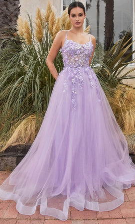 Andrea and Leo A1142 - Scoop Floral Appliqued Prom Gown