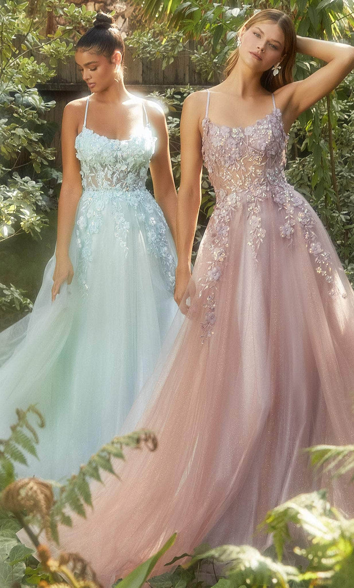 Andrea and Leo A1142 - Scoop Floral Appliqued Prom Gown Special Occasion Dress 2 / Pastel Green