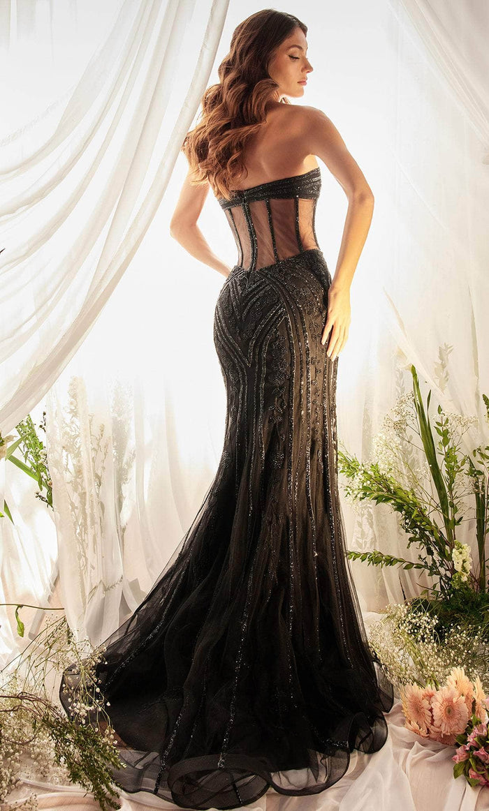 Andrea and Leo A1211 - Illusion Back Beaded Prom Gown Special Occasion Dress 2 / Black