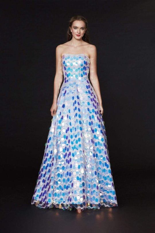 Angela & Alison - 91017 Sequined Strapless A-Line Gown Special Occasion Dress 0 / Blue