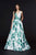 Angela & Alison - 91019 Deep V-neck Floral Satin A-line Dress Special Occasion Dress 0 / Ivory/Green