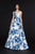 Angela & Alison - 91019 Deep V-neck Floral Satin A-line Dress Special Occasion Dress 0 / Ivory/Royal Blue