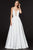 Angela & Alison - 91027 Beaded Illusion Trimmed Plunging Gown Special Occasion Dress 0 / Ivory