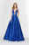 Angela & Alison - 91027 Beaded Illusion Trimmed Plunging Gown Special Occasion Dress 0 / Royal Blue