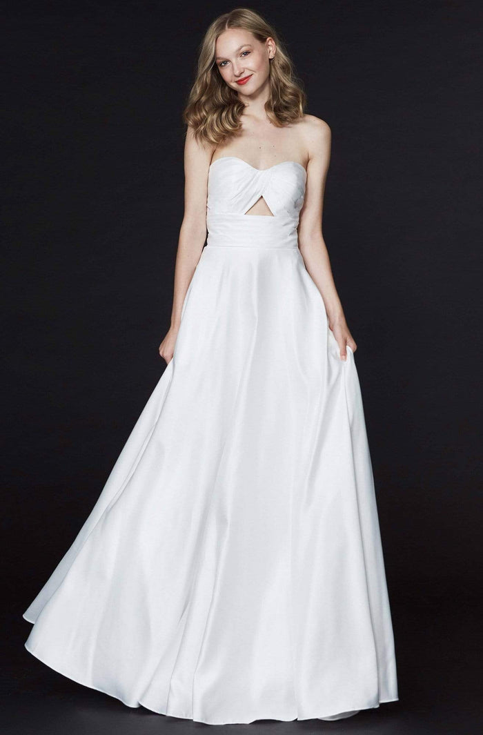 Angela & Alison - 91045 Strapless Sweetheart Keyhole Cutout Satin Gown Special Occasion Dress 0 / Ivory