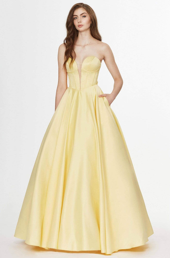 Angela & Alison - 91071 Deep Sweetheart Satin A-line Dress Special Occasion Dress 0 / Yellow