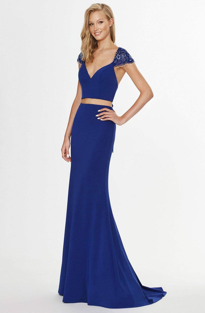 Angela & Alison - 91081 Crystal Embellished Two Piece Gown Special Occasion Dress 0 / Royal Blue