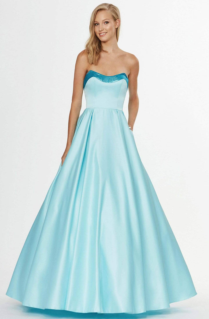 Angela & Alison - 91094 Two tone V-neck Printed A-line Dress
