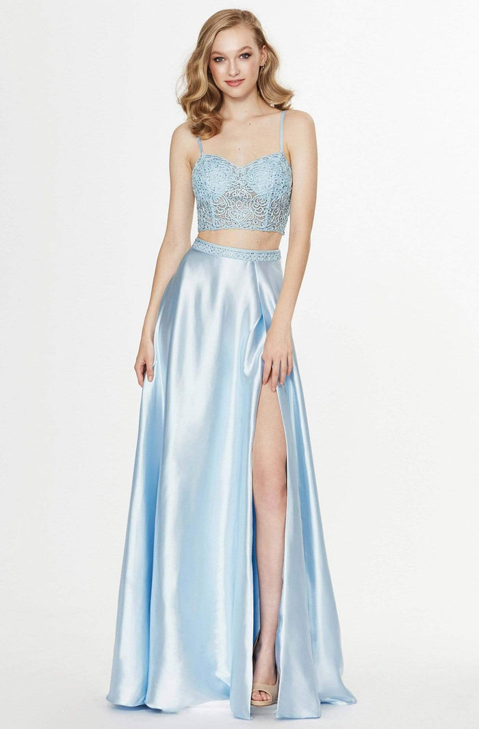 Angela & Alison - 91095 Two Piece Bedazzled Charmeuse A-line Dress Special Occasion Dress 0 / Light Blue