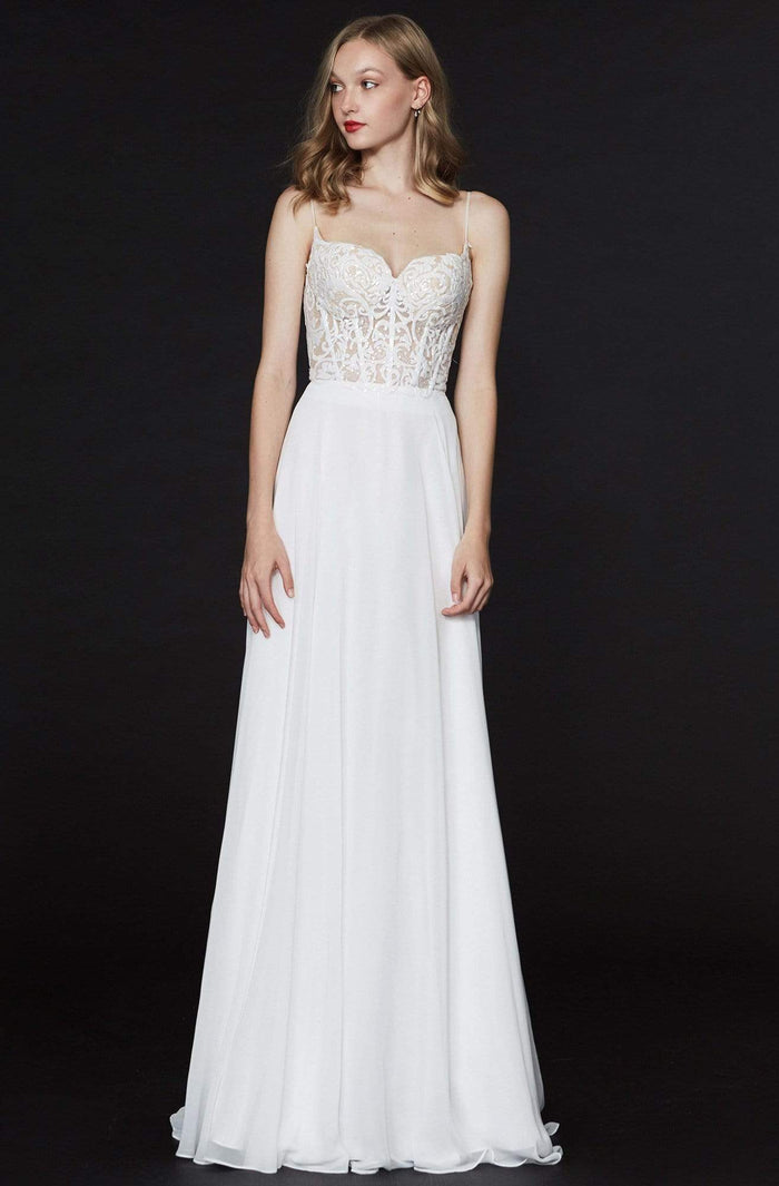 Angela & Alison - 91114 Embroidered Sweetheart Chiffon A-line Dress Special Occasion Dress 0 / Ivory