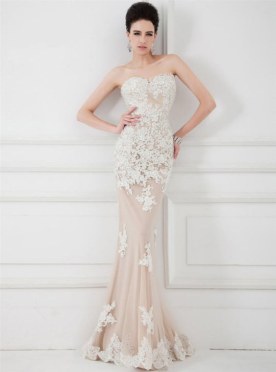 Angela & Alison Appliqued Strapless Sheath Evening Gown 41002 - 1 pc White In Size 4 Available CCSALE 4 / White