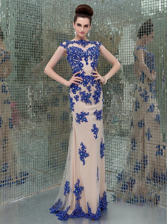 Angela & Alison Cap Sleeve Lace Sheath Long Gown 41082 - 1 pc Royal Blue In Size 8 Available CCSALE 8 / Royal Blue