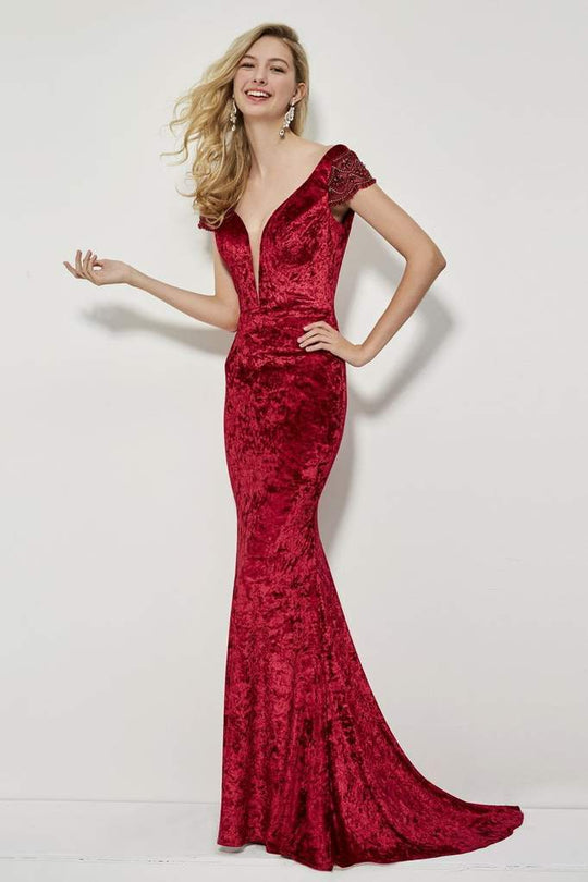 Angela & Alison Deep V-neck Sheath Gown 81126
