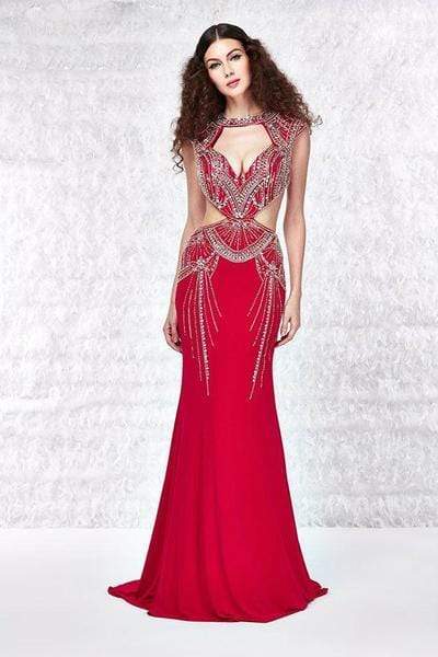 Angela & Alison - Jeweled Trumpet Dress 61171 - 1 pc Hot Red In Size 6 Available CCSALE 6 / Hot Red