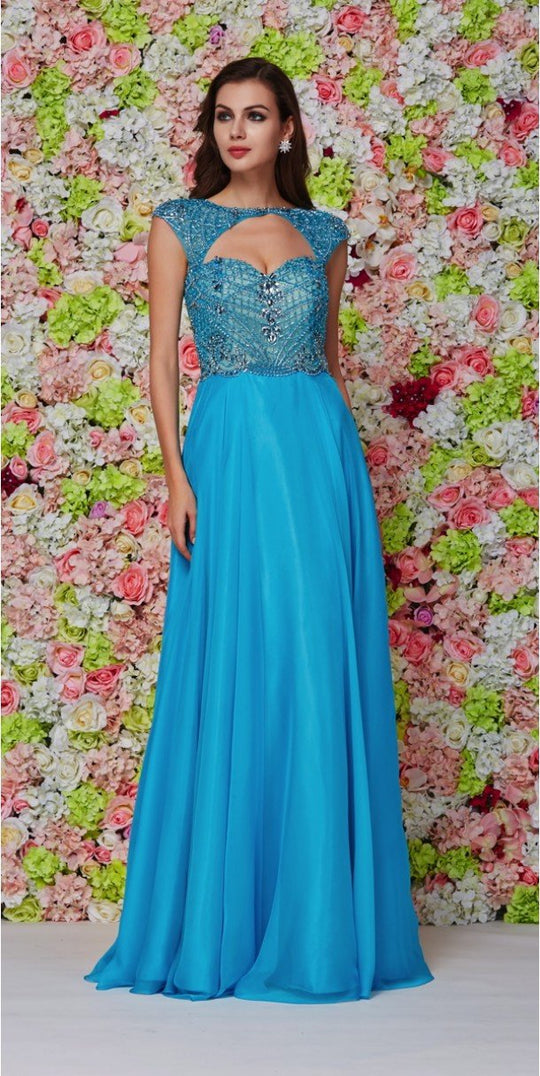 Angela & Alison Keyhole Cutout Sweetheart Embellished A-Line Gown CCSALE 6 / Sky Blue