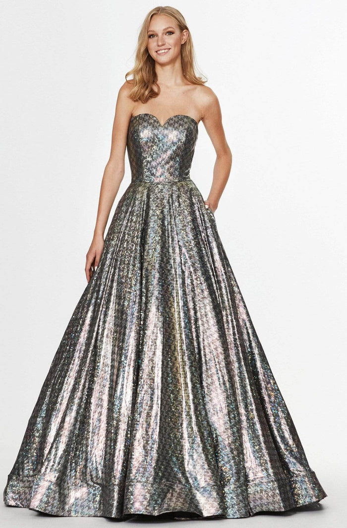 Angela & Alison - Metallic Sweetheart Ballgown 91127 - 1 pc Titanium Shimmer In Size 12 Available CCSALE 12 / Titanium Shimmer