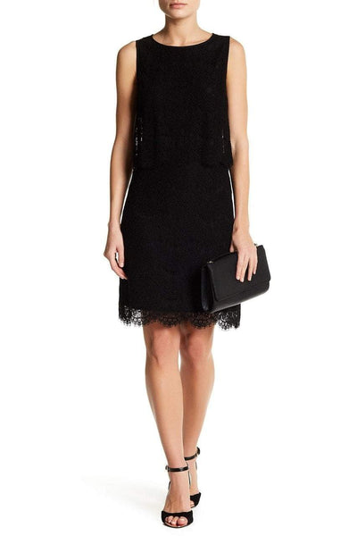 anne klein black lace dress Anne Klein Women's Square-Neck Lace-Hem Shift Dress - Black