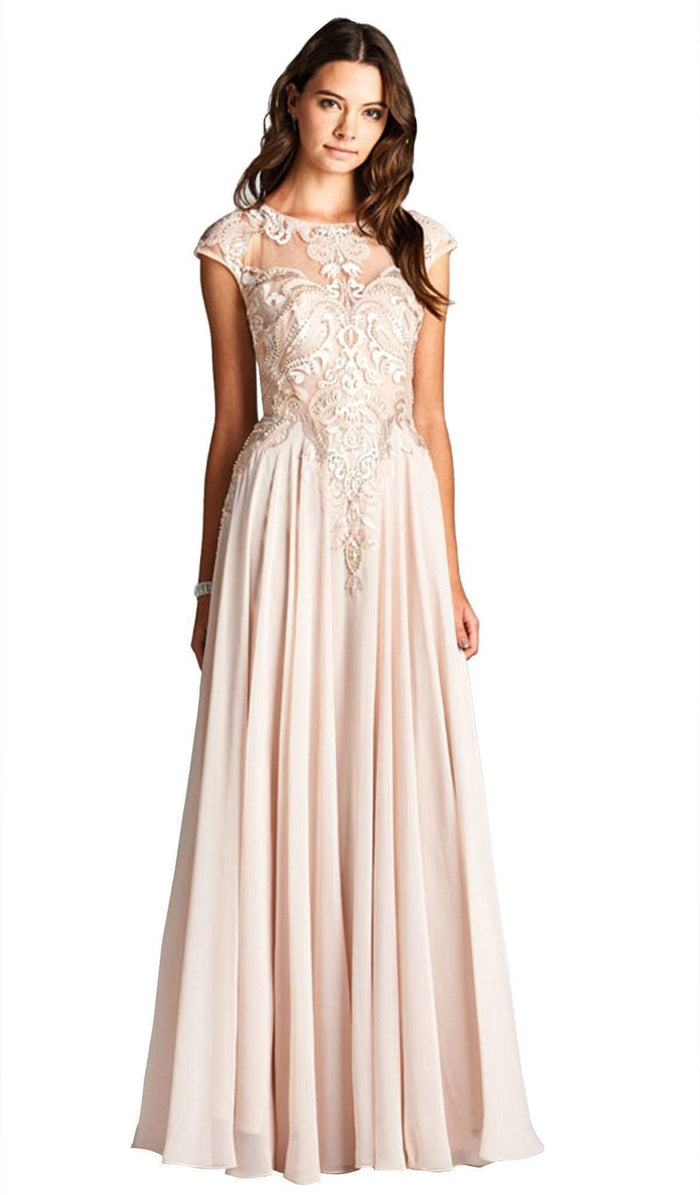 Applique Jewel Neck A-line Evening Dress Evening Dresses XXS / Champagne