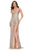 Ashley Lauren - 11037 V-Neck Lace-up Back High Slit Full Sequin Gown Evening Dresses 0 / Rose Gold